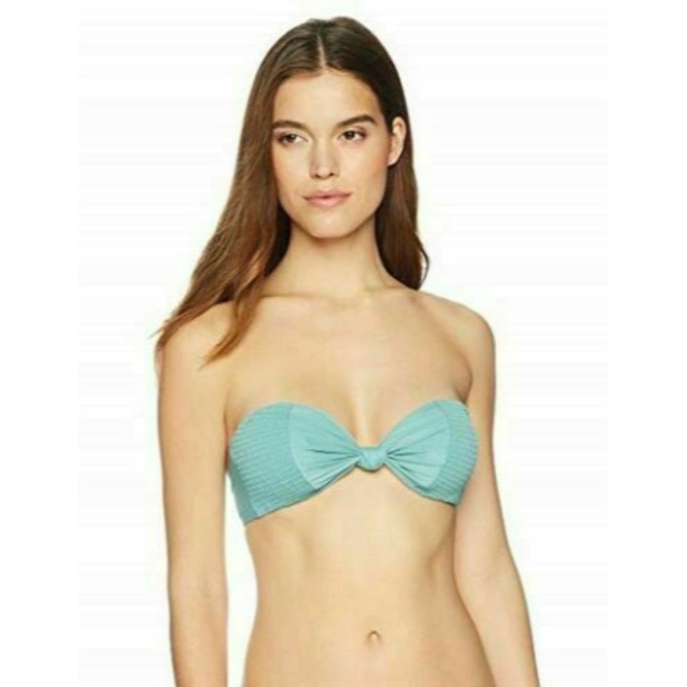 Mae Women's Swimwear First Mate Knot Center Smocked Bandeau‎ Bikini Top Med Jade